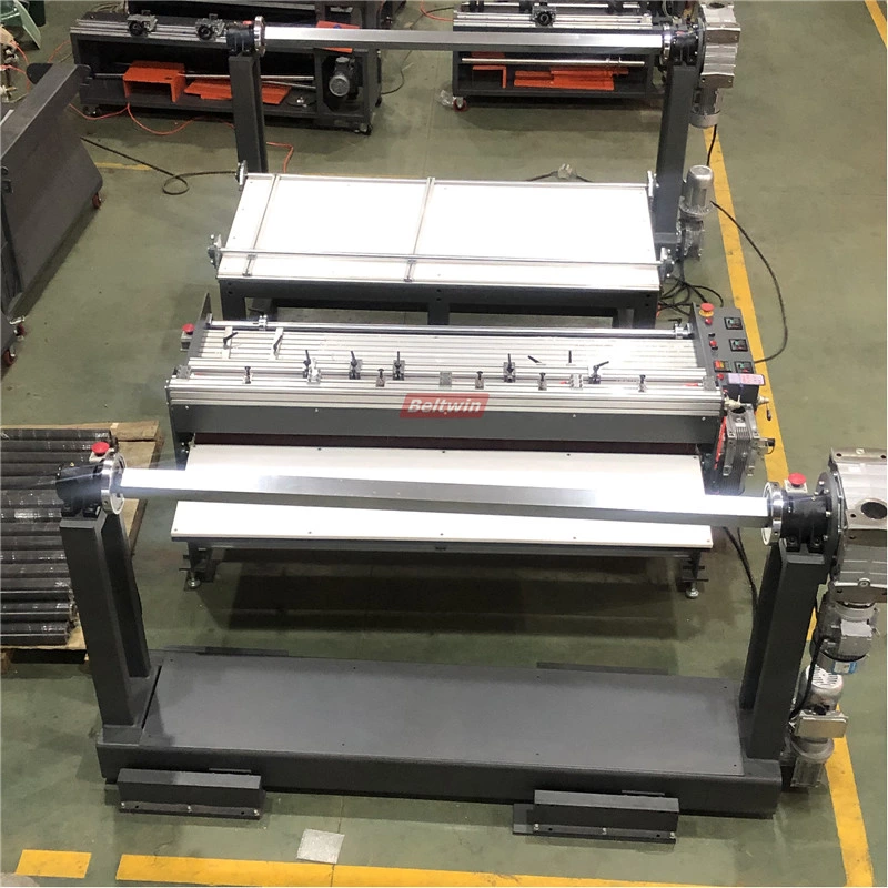 Refendeuse à bande transporteuse avec enrouleur et enrouleur et table de travail (version européenne)