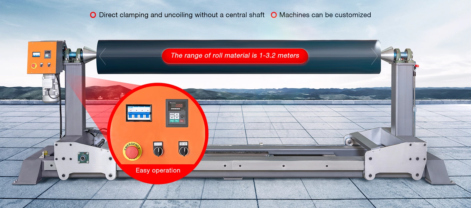 Enrouleur de bande transporteuse sans arbre, largeur réglable